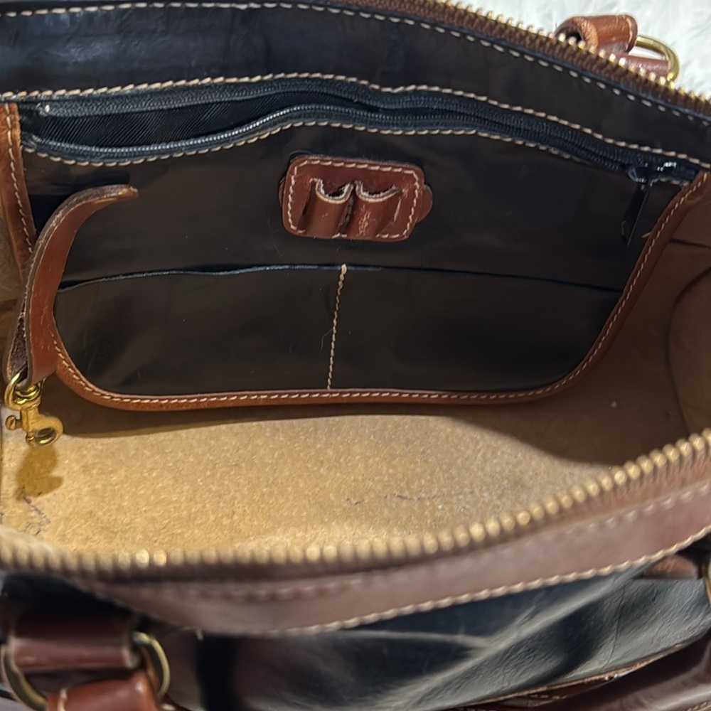 Brahmin Vintage Leather Satchel Crossbody Bag Black Brown Pre-Loved - Picture 11 of 16